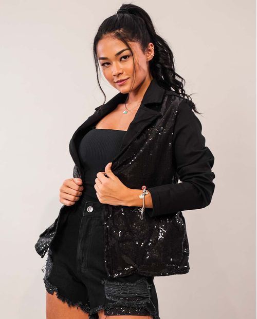 Blazer Feminino Preto com Paetê 16225 Unica