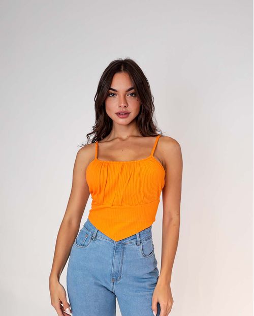 Blusinha Feminina Canelada Cropped com Alcinha Laranja   90079l Unica