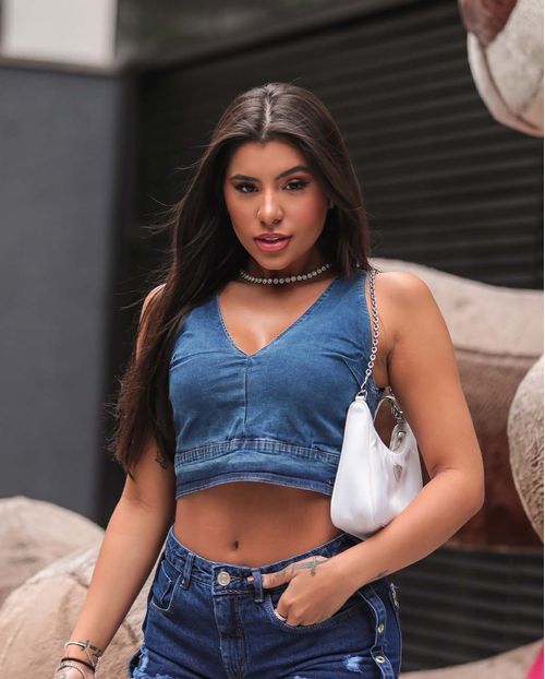 Top Jeans Feminino Médio Cropped com Decote V  21275 Unica