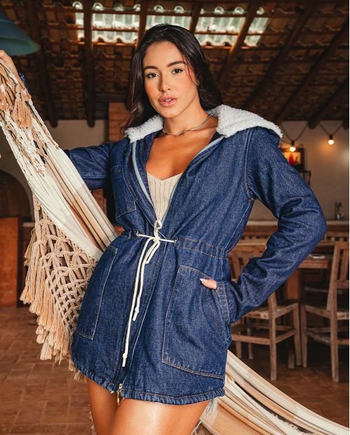 Parca Jeans Feminina Forrada 20530 Escura
