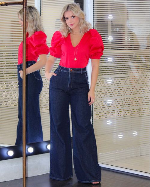 Calça Jeans Feminina Escura Wide Leg(pantalona) 16805 Unica