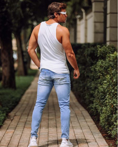 Calça Jeans Masculina Super Skinny com Rasgos e Puídos - Linha Itália 21593 Clara Rasgada
