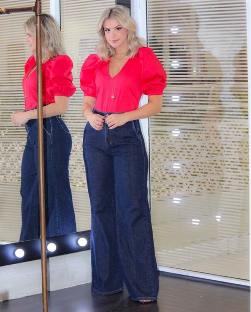 Calça Jeans Feminina Escura Wide Leg(pantalona) 16805 Unica