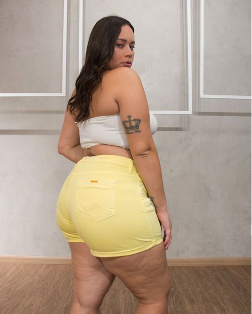 Shorts Feminino Plus Amarelo com Cinto   20106 Unica