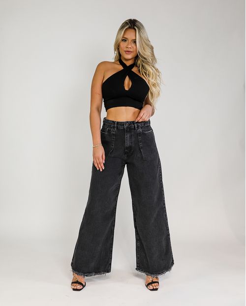 Calça Extra Baggy Algodão Preta 02903p Unica