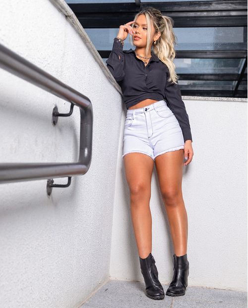 Shorts Mom Branco C/barra Desfiada 21092 Unica