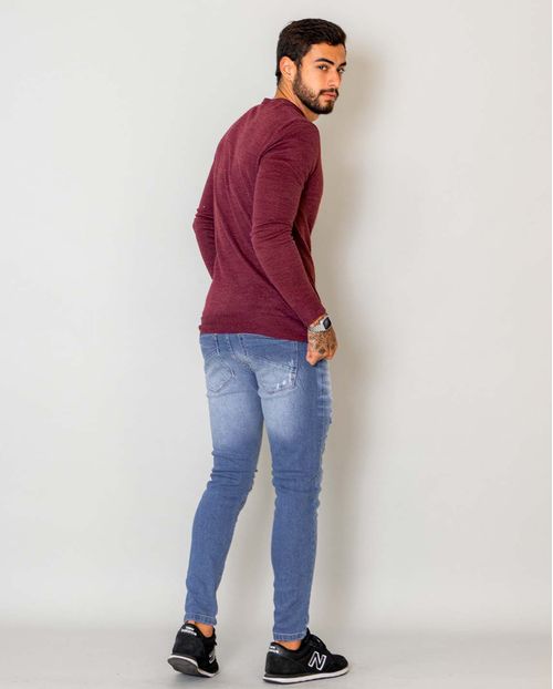 Calça Jeans Masculina Super Skinny com Puídos - Linha Itália  21668 Média