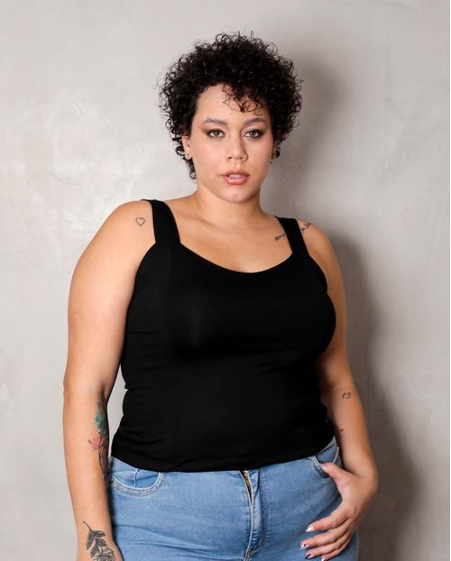 Blusa Feminina Plus Preta Regata 90081p Unica