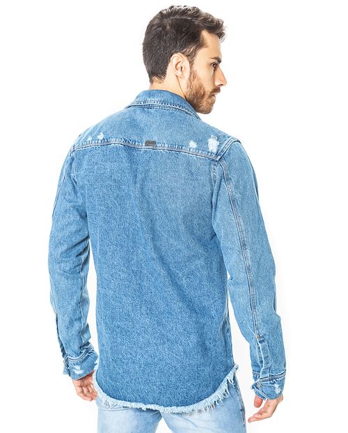 Shacket Jeans Unissex Oversize com Barra Desfiada 20532 Unica