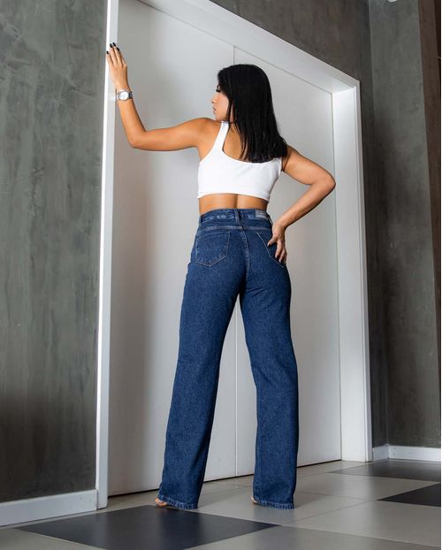 Calça Jeans Feminina Wide Leg Básica 29017 Escura