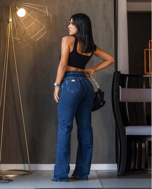 Calça Jeans Feminina Wide Leg Básica com Elastano 21887 Escura