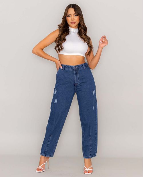Calça Jeans Feminina Slouchy Rasgada  21866 Escura
