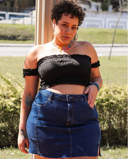 Mini-Saia Feminina Plus Size Abertura Lateral 21116 Escura