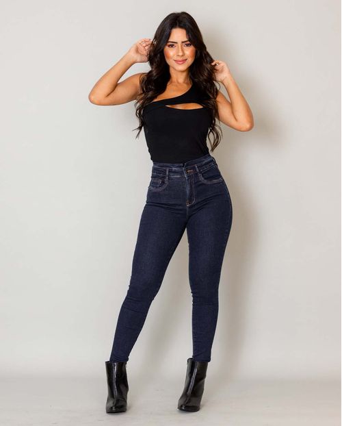 CALÇA JEANS FEMININA SKINNY INTERMEDIÁRIA COM CÓS CLOCHARD   21845 AMACIADO