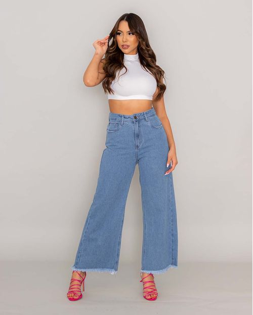 Calçajeans Feminina Cropped Flare com Barra Desfiada  21711 Média