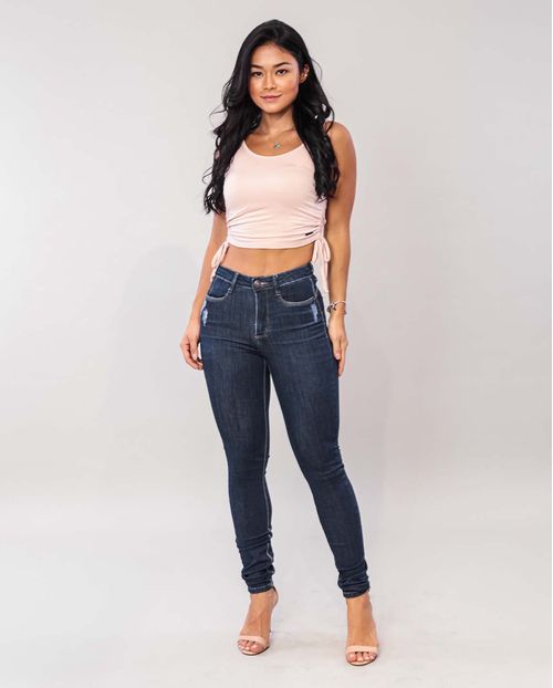 Calça Jeans Intermediaria Feminina com Puidos Abaixo do Bolso  21185 Unica