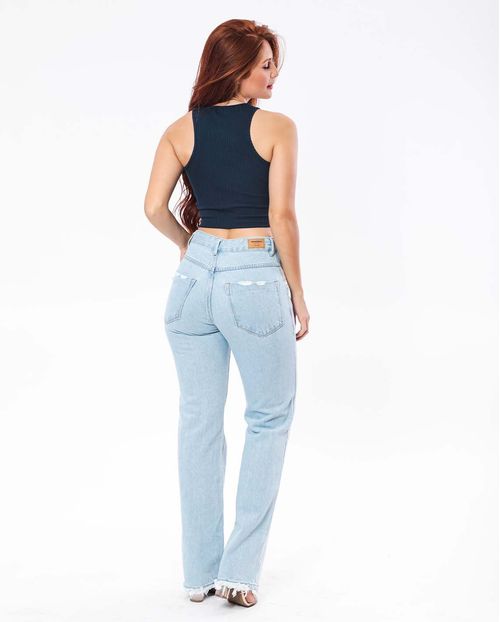 Calça Jeans Feminina Wide Loose Clara com Espelho do Bolso Branco 21530 Clara