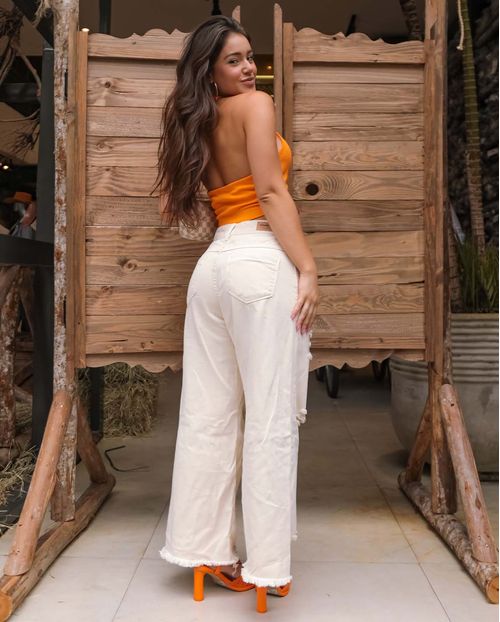 Calça Cropped Flare Bege 02186 Off White