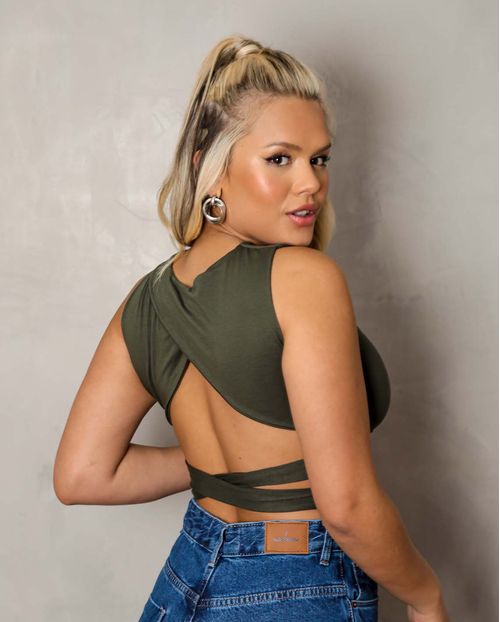 Blusa Fem Cropped Viscolycra Transpassada-90082
 Verde