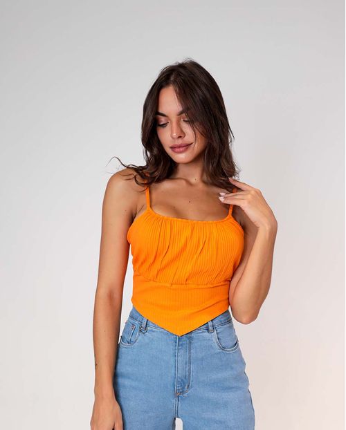 Blusa  Feminina de Alcinha  Canelada Consciência  -90079 Laranja