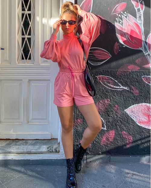 Conjunto Feminino Moletinho Gola Alta + Shorts Salmão 90058s Unica
