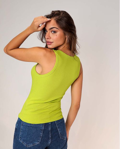 Blusa  Feminina  Regata Canelada Consciência  -90074 Verde