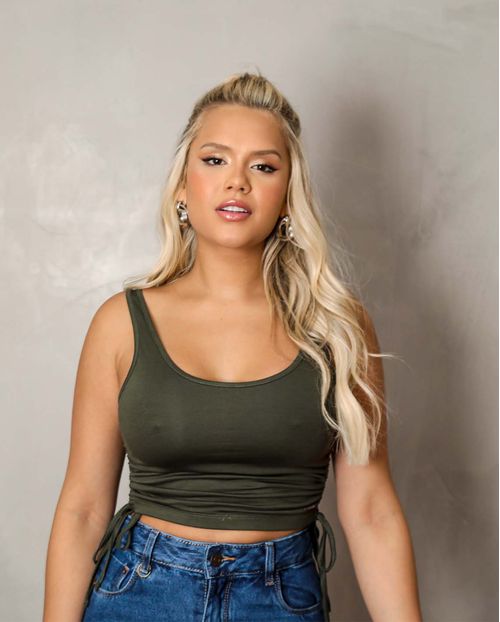 Blusa Fem Cropped Viscolycra Amarração Lateral 90086 Verde