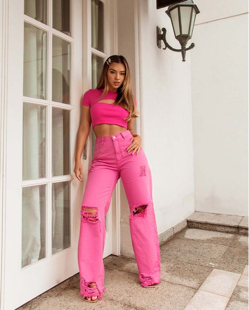 Calça Wide Leg Bege 02904 Rosa