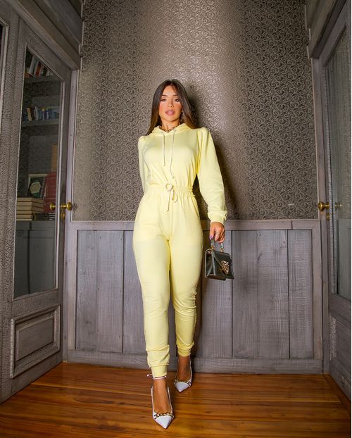 Conjunto Feminino Consciência Blusa Manga  Longa + Calça, Coleçao Moletinho Inv -90043 Amarelo