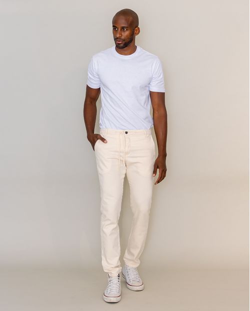 Calça Masculina Chino com Cordão Na Cintura - Linha Eco 21686 Off White