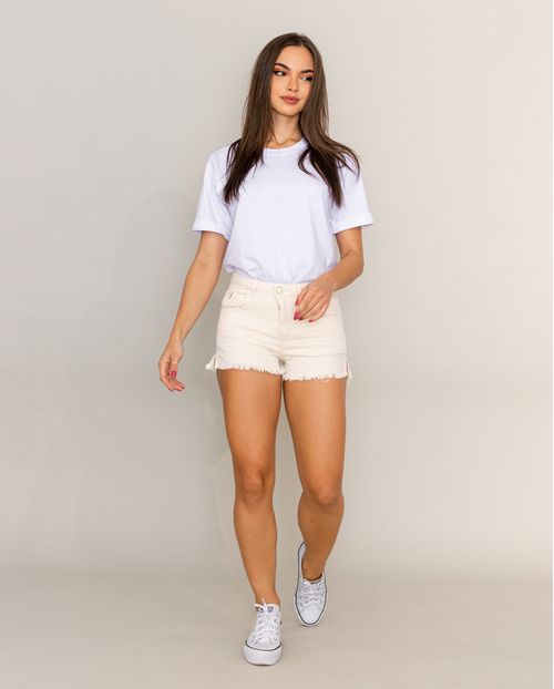 Shorts Feminino Boyfriend com Abertura Lateral Na Barra Desfiada - Linha Eco 21682 Off White