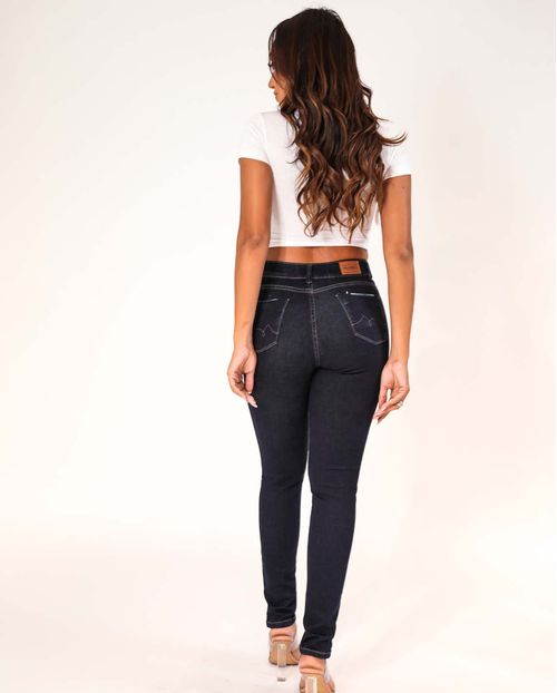 CALÇA JEANS FEMININA SKINNY INTERMEDIÁRIA ESCURA COM RECORTE DIANTEIRO   21552 AMACIADO