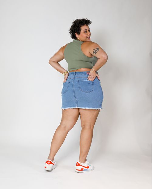 Mini-Saia Feminina Plus com Barra Desfiada Media 21427 Média