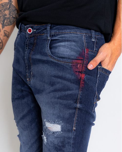 Calça Masculina Super Skinny, Coleção Itália 21495 Escura Rasgada