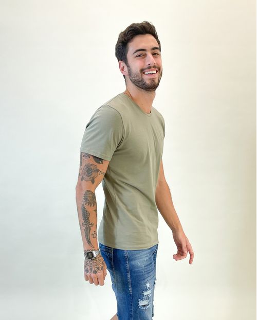 Camiseta de Algodão Egípcio Masculina Básica 90102 Verde