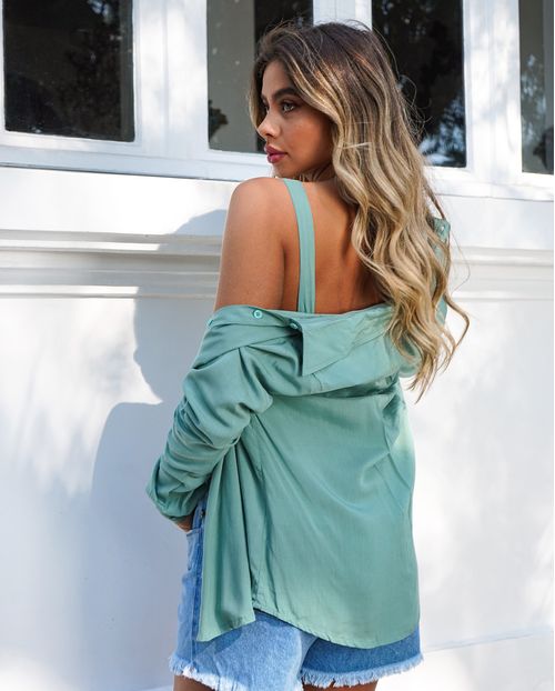 Camisa Feminina Manga Longa com Top de Alcinha 90201 Aquamarine