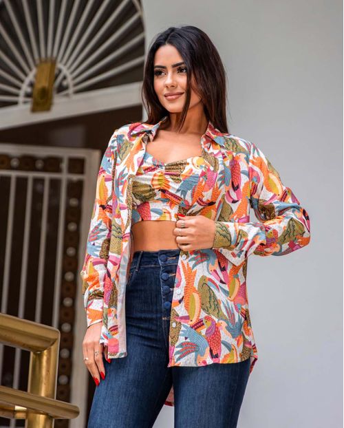 Camisa Feminina Manga Longa com Top de Alcinha 90201 Est Tucano Off