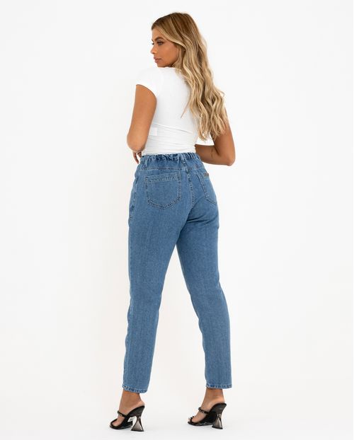 Calça Jeans Mom Feminina com Elastico Na Cintura   21511 Média