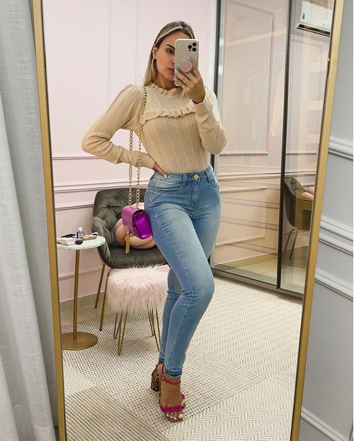 Calça Skinny C/detalhe Ilhos 20869 Unica
