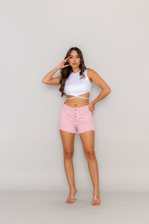 Shorts Boy Rosa C/barra Desfiada 21234 Unica