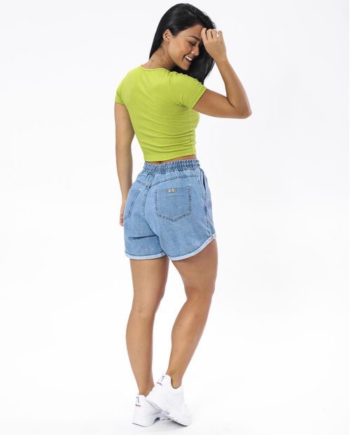 Shorts Jeans Feminino com Elástico No Cós Claro   21513 Clara