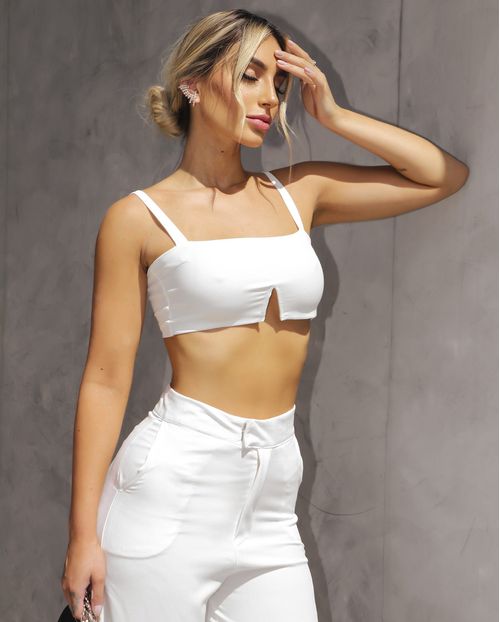 Calça  Feminina Ampla com Top de Alcinha 90215 Branco