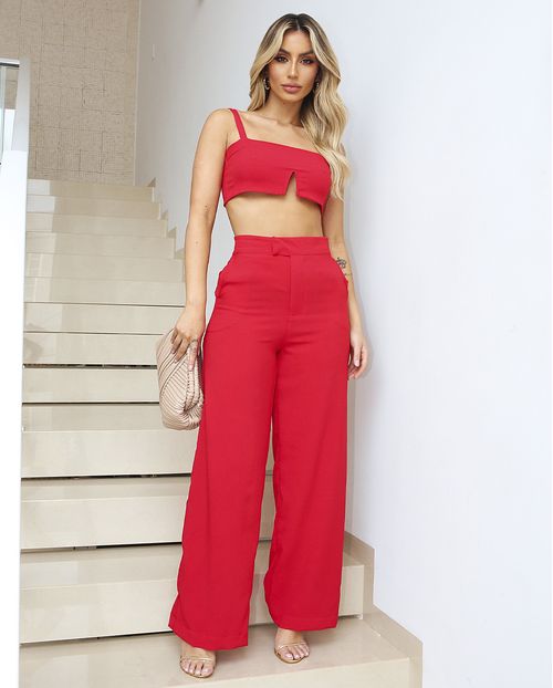 Calça  Feminina Ampla com Top de Alcinha 90215 Vermelho