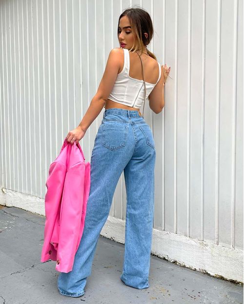 Calça Jeans Feminina Wide Leg Media com Rasgo No Joelho 26004 Média