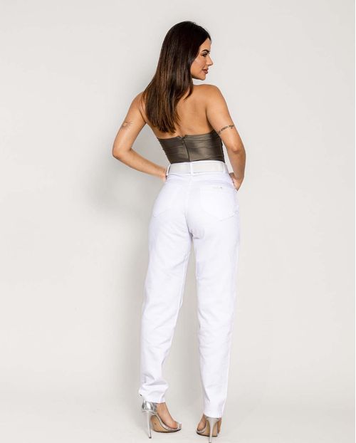 Calça Feminina Mom 101 Vibes Branca com Rasgo   00114 Branca Rasgada