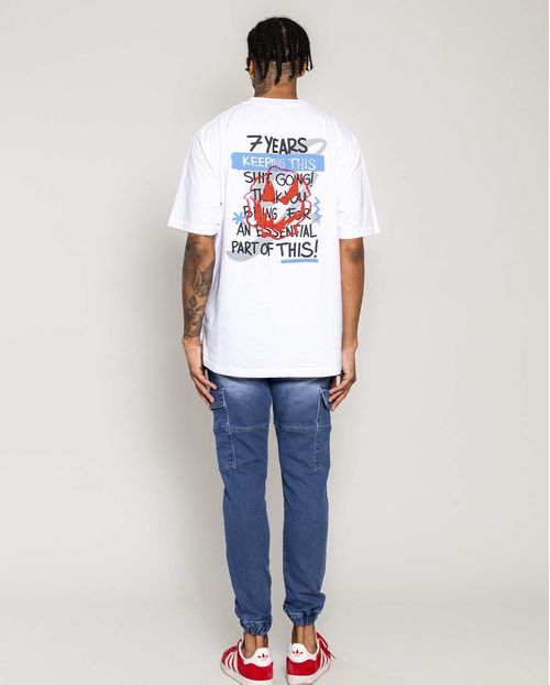 Calça Jeans Masculina Jogging Clara com Bolsos Cargo Linha Itália 21048 Unica
