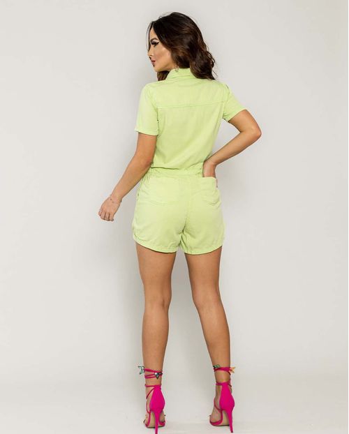 Macacão Feminino Curto com Amarração Na Cintura  21247 Verde Limão