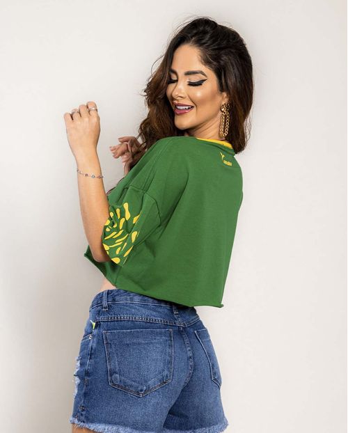 T-Shirt Cropped Tigre  90217 Verde