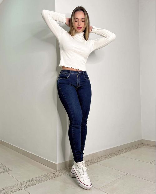 Calça Jeans Femnina Intermediaria Pala Reta Basica   21026 Escura
