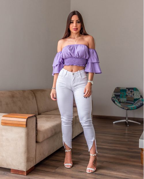 Calça Skinny Branca C/barra Irregular 17142 Unica
